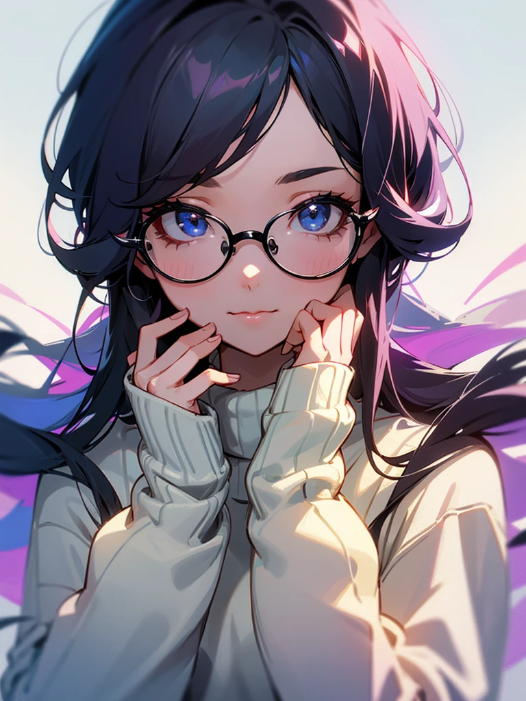 digital work,Beautiful picture,4K,8K,Young woman,Beautiful face,Wear glasses,Put on a sweater