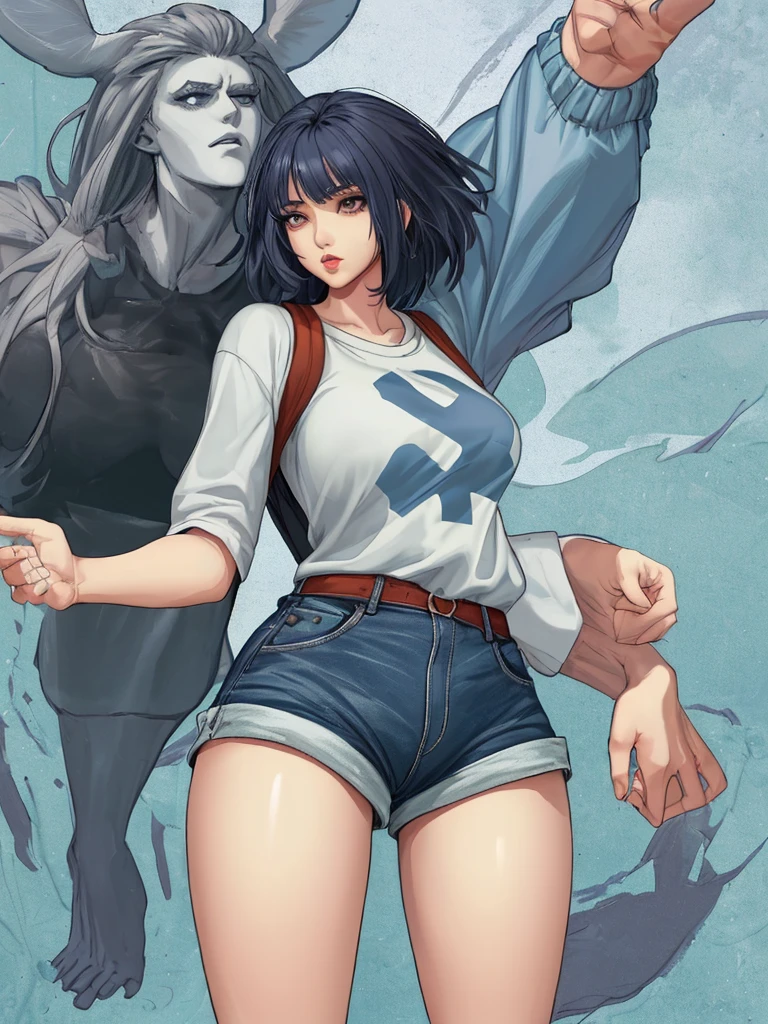 Giant woman、Long legs、Shorts、I'm not wearing underwear、Sexy figure、Stomp on a car、Wearing long boots、Oversized T-shirt、Erotic
