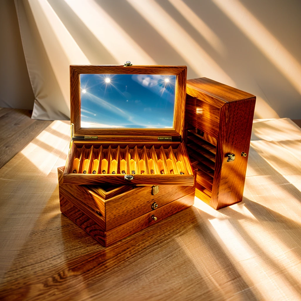 In this cozy room,A ray of sunlight shone through the half-drawn curtains on the table,Let the wood grain on the watch storage box shine with a faint luster。There was a calm and peaceful atmosphere in the air around them。There are several still lifes hanging on the walls of the room,It adds a touch of elegance to the space。And on the other side of the room,The half-open window lets in the breeze,The pages on the small desk by the window turned in the wind,This quiet scene gives a sense of tranquility and comfort。