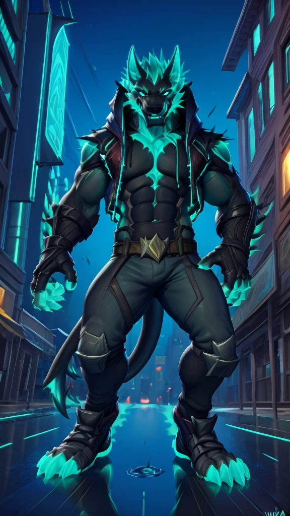 hi res, photorealistic, cinema, digital art, roadsides + asphalt + big city, (rain drop:1.2),rain,  detail background, bright lighting, foot splash on a puddle of rain, 
low angle, (front view:0.9), solo, male, cerberus-fortnite and, fit body, kind eyes, detailed eyes,anthro
black joggers pants, teal unbuttoned (hoodie:1.2), t-short, teal black (sneakers:1.2), black (teal:0.6) (gloves:1.2), wired headphones, the wire from the earphone, 
smile, self-confident, sitting, bent knees, photo poses,
by null_ghost, by nawka, by w4g4, by voidlesky, by lost-paw, by warden006, by tattoorexy,