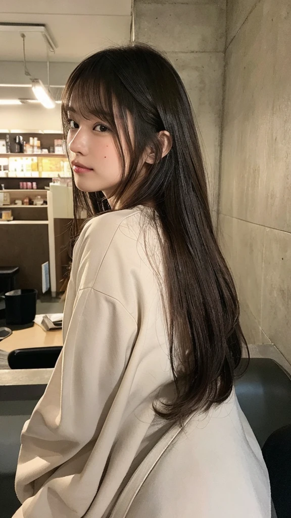 (top-quality、16K resolution)1 girl、solo、natural soft light、、A Japanese Lady、Looking at the camera、 キャミソール、ビールを飲んでいる、Concrete background、Facing the front、is standing、bobhair、30year old、Light bangs、short-hair、Salon model、Natural look、portlate、floated hair、Rolled hair、Mole around the mouth、缶ビールを持ってる