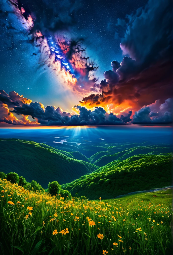 summer sky,photorealistic,highly realistic,extreme details,breathtakingly realistic,high contrast realism,high saturation realism,vibrant colors,dramatic lighting,captivating landscape,compelling storytelling,atmospheric scene,mesmerizing visuals,intricate details,strong emotions,celestial beauty,dreamlike world