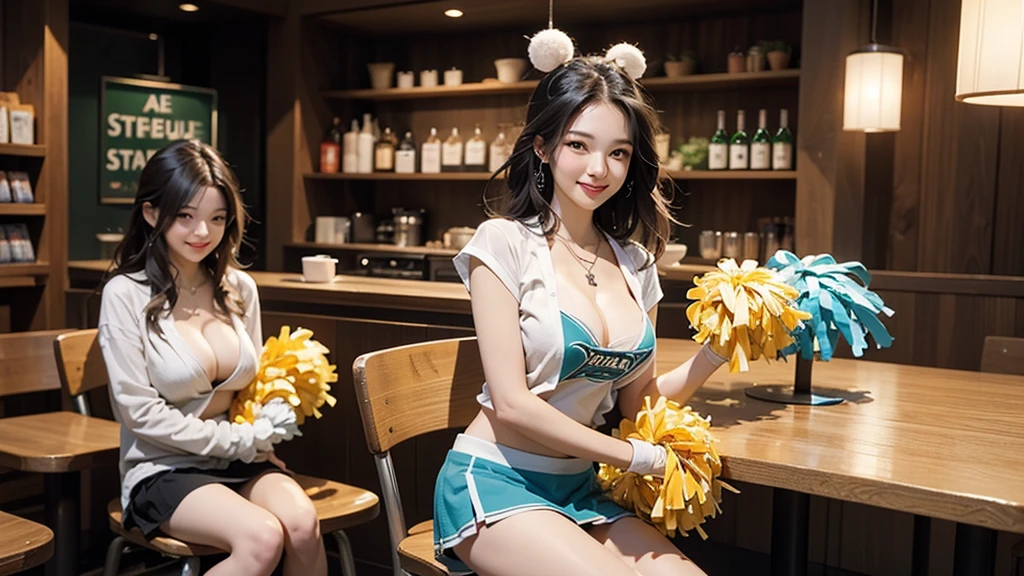 (((((((((Emphasize cleavage))))))))) ((((((((((Cheerleader, pom pom mini skirt, smile)))))))))) (((((((お洒落でcuteInside the Starbucks store))))))) 8K、RAW Photos、Highest quality、Super detailed、Super Resolution、Ultra HD、8K壁紙、Amazing details ((((((tennis racket)))))) (((((((Inside the Starbucks store)))))))、 ((((((Sit down and eat cake、Drink Starbucks coffee、smile))))))、((Heart Necklace)) Modern and sleek design:Interior design using natural materials、Many of the designs are warm and made using wood and metal.。 Large windows:自然光をたっぷり取り入れるためのLarge windowsがあり、Providing a bright and open space。 Green Interior:Potted plants are effectively placed、It creates a relaxing atmosphere。 artwork:Works by local artists、Starbucks-related art on display。 Cozy seating:Cushioned chairs and sofas、Bar sheet etc.、A variety of seating options available。 Open kitchen area:Being able to see how drinks and food are made、We provide peace of mind and transparency。 Unique lighting:Antique lamps and chandeliers、Modern lighting fixtures are used。 Comfortable background music:Relaxing music is playing、A comfortable space is provided。 Wide々Table space:一人でもグループでも使いやすいWide々There is a table with。 Community Table:There is a large table where you can socialize with other customers.。 Seasonal decorations:The decorations are themed according to the season.。 Design with a local feel:The design incorporates the local culture and characteristics.。 Fragrance production:コーヒーの香りが店内にWideがり、A space that satisfies the five senses has been created.。 Conversation with a barista:フレンドリーなConversation with a baristaが楽しめるカウンターエリアがあります。 8K、RAW Photos、Highest quality、masterpiece:1.2、Super detailed、Super Resolution、Ultra HD、8K壁紙、Amazing details、Photorealistic:1.4、Having fun by the water、Full Body Shot、Full body photo、High-resolution RAW color photos、Professional photos、A scene full of emotion、Very detailed and beautiful、Ultra HD、8K壁紙、Amazing details、Huge file sizes、Highly detailed beautiful girls、Highly detailed face Highly detailed eyes、Extremely realistic skin、 Highly detailed fingers, Highly detailed nose, Highly detailed mouth, Perfect Anatomy, Highly detailed background, Highly detailed clothing, , cute女の子, Famous Japanese Idols, cute, Realistic body, Slender, White skin, Glowing Skin, Slim body, Realistic Face, Delicate eyes, double eyelid,