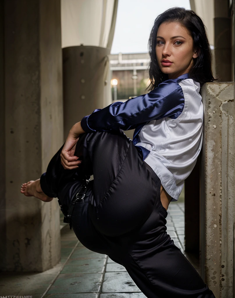 (realistic, photorealistic), cinematic photo ,realistic, (a woman wearing loungewear and Cargo Satin pants: Pants with multiple pockets, often inspired by military wear.), NikkyRiderQuiron woman, . 35mm photograph, film, bokeh, professional, 4k, highly detailed, (high quality skin), (high detailed face skin), (realistic iris), (realistic pupils), (skin pores), (skin imperfections:0.27),sexy Ass