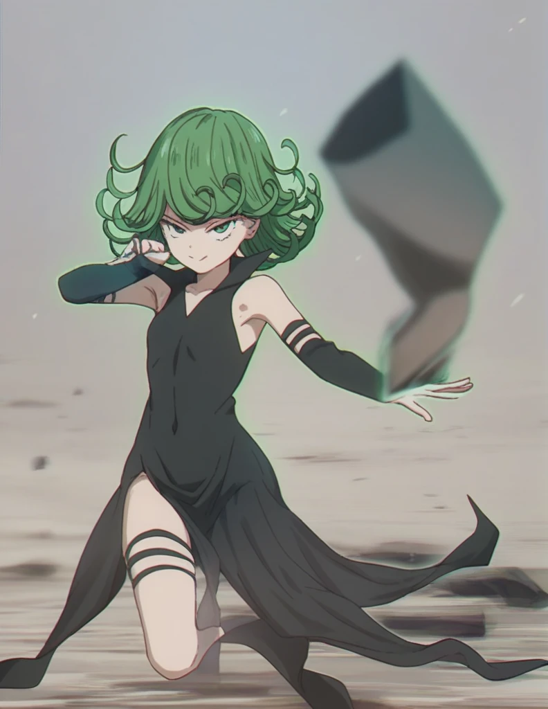 緑の髪とAnime girl in a black dressが写真のポーズをとっている, Tatsumaki from one punch man, Anime girl in a black dress, Tatsumaki,  In a dress, Cool pose, Dramatic smile pose, Enchanting anime girl, Female Anime Characters, Anime female full body art, Attractive anime girl, She is wearing a dark green dress