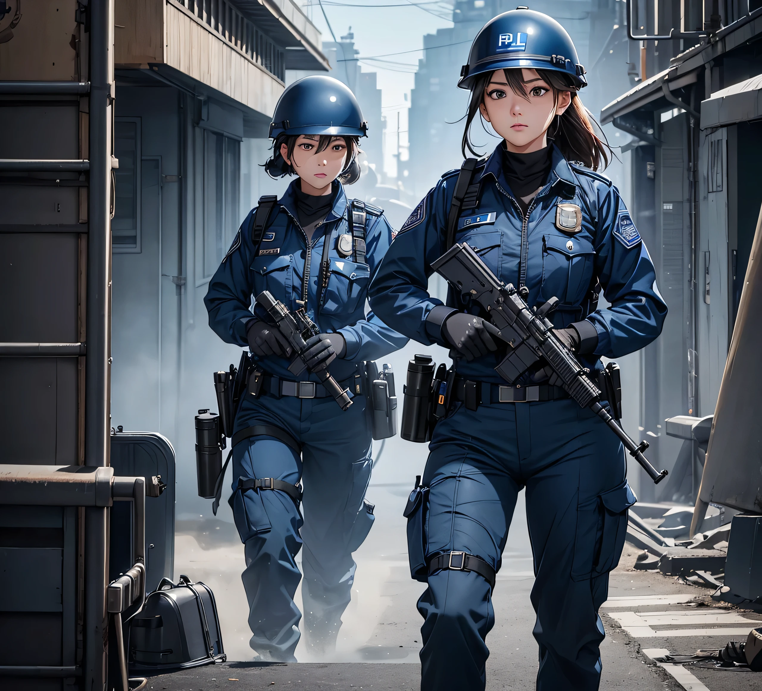 8K,Realistic Photo、Realistic Skin Texture、Superrealism、Japanese female member of FBI SWAT、nervous、Vigilance、Accurate equipment depiction、cap、Operation、Simple and large room、A rusty chain hanging from the ceiling、There was a steel chair in the center of the room.、Stains on the wall、Tiled wall、