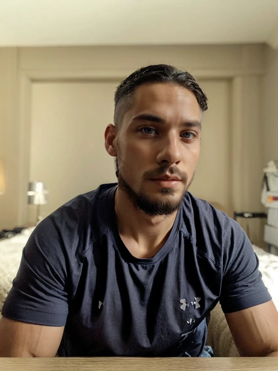 European men., Teen Wolf, 25 years old, short messy white hair, slim muscular build, black eyes, open black shirt, dark blue jeans, black belt, light brown combat boots, silver moon pendant, black misty forest background