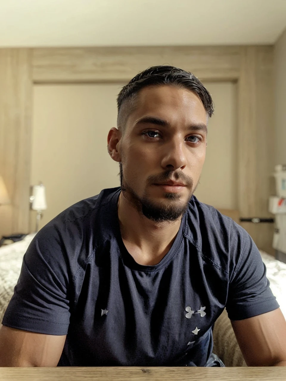 European men., Teen Wolf, 25 years old, short messy white hair, slim muscular build, black eyes, open black shirt, dark blue jeans, black belt, light brown combat boots, silver moon pendant, black misty forest background