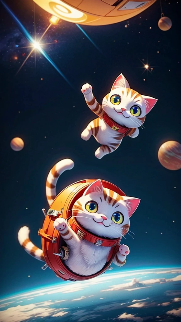 Cat floating in space