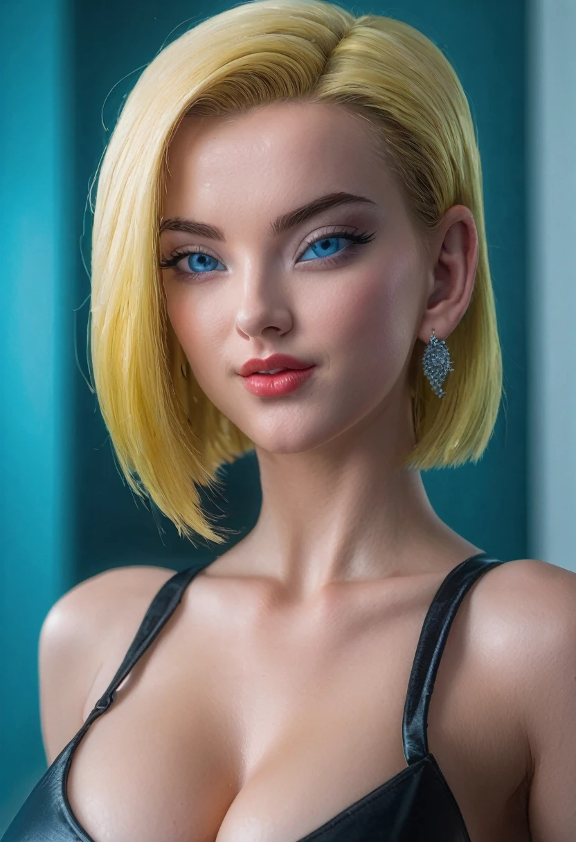 (NSFW),(portrait, realistic, professional Photography, Photorealistic, detailed eyes, RAW, analog, sharp focus, 8k, HD, DSLR, high quality, Fujifilm XT3, film grain, award winning, masterpiece),(Portrait of cute Android18DB),(evil laugh,detailed lips),(uncovered,naked,earrings, jewelry, gloves, necklace,in a room),(short blonde hair,detailed hair,shoulder length hair),(blue eyes,detailed eyes),(huge breast,detailed breast,(bust:350 cm),erectile nipples),(wet,full body view,high detailed skin, skin pores),
