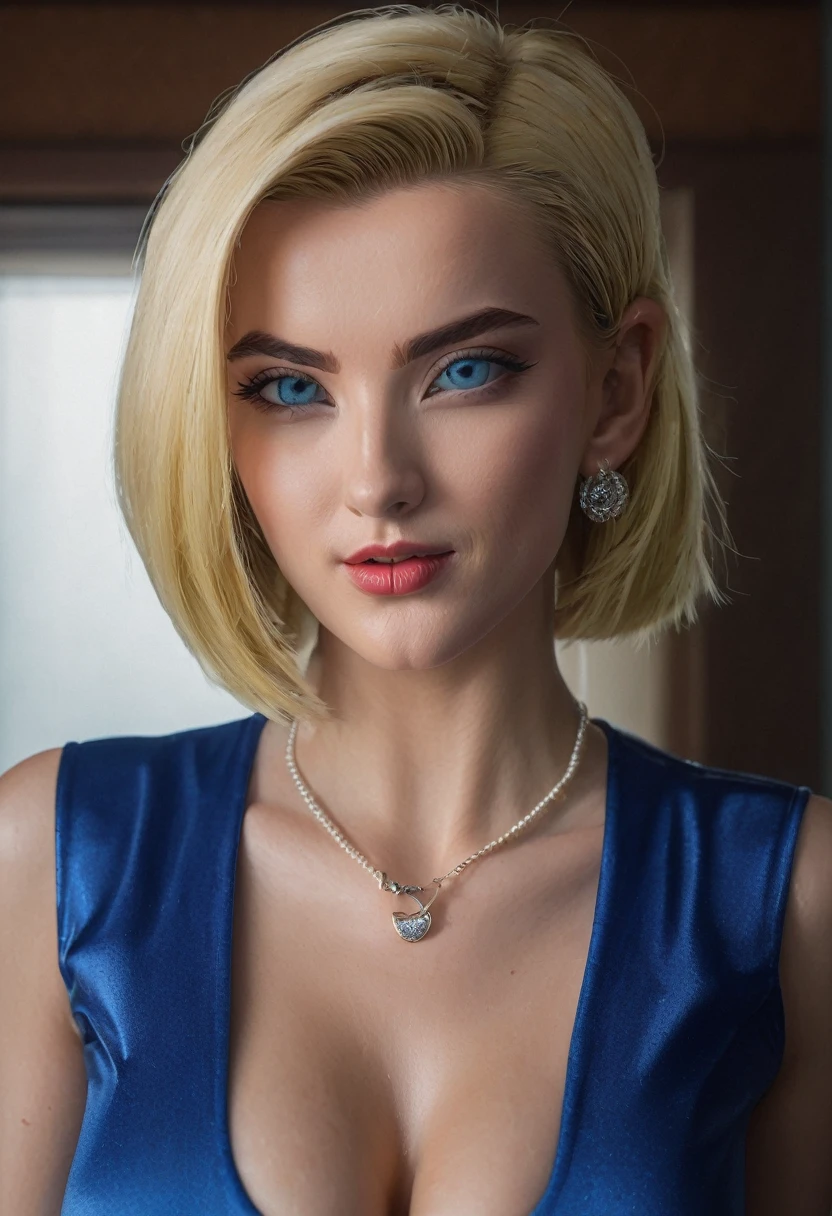 (NSFW),(portrait, realistic, professional Photography, Photorealistic, detailed eyes, RAW, analog, sharp focus, 8k, HD, DSLR, high quality, Fujifilm XT3, film grain, award winning, masterpiece),(Portrait of cute Android18DB),(evil laugh,detailed lips),(uncovered,naked,earrings, jewelry, gloves, necklace,in a room),(short blonde hair,detailed hair,shoulder length hair),(blue eyes,detailed eyes),(huge breast,detailed breast,(bust:350 cm),erectile nipples),(wet,full body view,high detailed skin, skin pores),