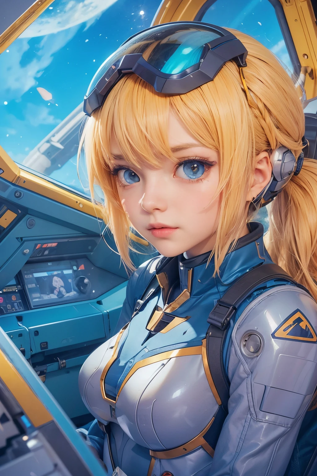Close-up of a woman in a cockpit wearing a helmet, Portrait Anime Astronaut Girl, Detailed digital anime art, Detailed sci-fi art, Anime Style 4k, Armored astronaut girl portrait, Advanced Digital Animation Art, Mechanized Valkyrie Girl, Portrait of a girl in the Knights of the Zodiac, Anime Mecha Aesthetics, Kschaert Krentz Key Art Feminine
