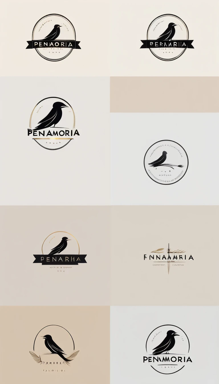 A minimal, modern, simple, cinematic logo design for the brand “Penamemoria". Create a modern, minimalistic, high-quality, logo of a feather-bird
