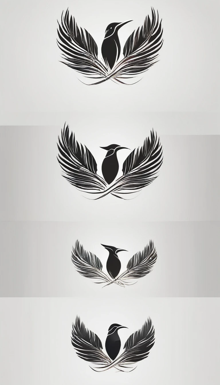 A minimal, modern, simple, cinematic logo design for the brand “Penamemoria". Create a modern, minimalistic, high-quality, logo of a feather-bird