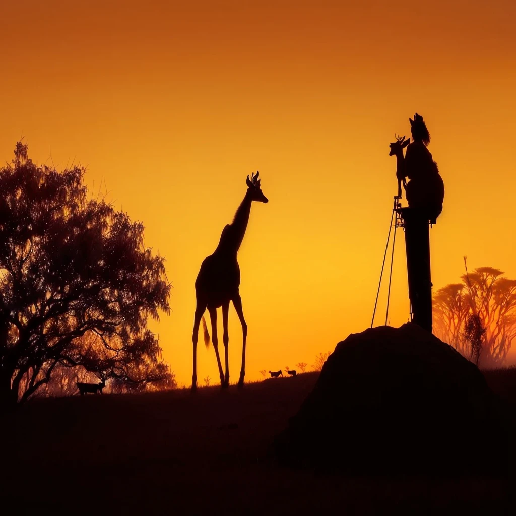 A herd of deer standing on the hill，There is a photographer in the background, Photographer Art Wolfe, Nature documentary stills, Nature documentary stills, Sunset, National Geographic Photography, On the African plains, At sunrise, Frans Lanting, National Geographic Photo”, landscape of africa, Safari Background, Sunset, Great photos, Stunning photography, contour