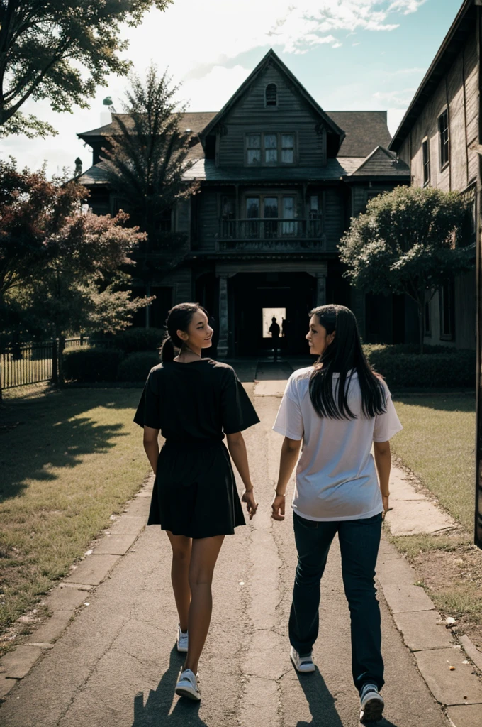 2 friend walking to the haunted house