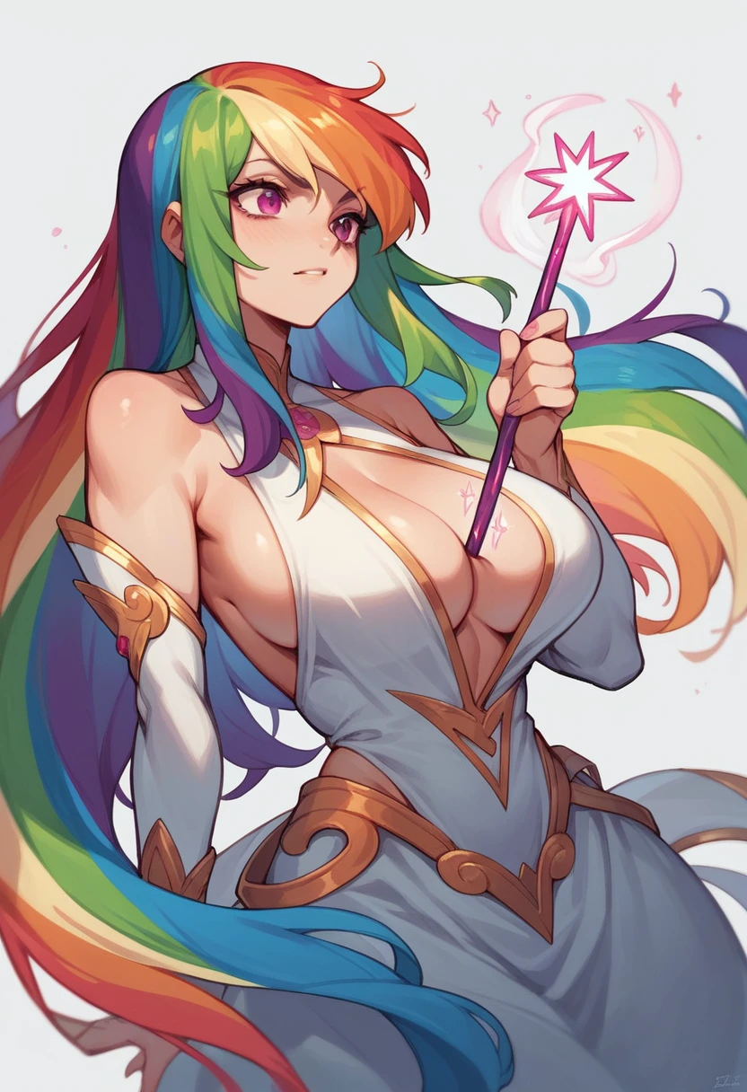 Girl, big boob , rainbow hair, long hair,rainbow magic girl, magic stick