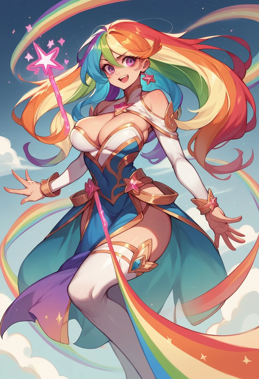 Girl, big , rainbow hair, long hair,rainbow magic girl, magic stick