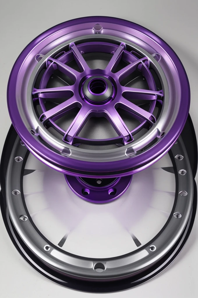 A Beyblade color scheme that looks like this: Silver, black, Violett
- Layer:Five curved blades, transparent center with stylized fox head in purple and red.
- Disc: Heavy and stable, Silver mit violetten und weiß Akzenten.
- Driver: black, violette und rote Details, for quick changes of direction.
- Effect:Circles on the edge, storms to the center with ghostly claws/Energy rays in violet and white