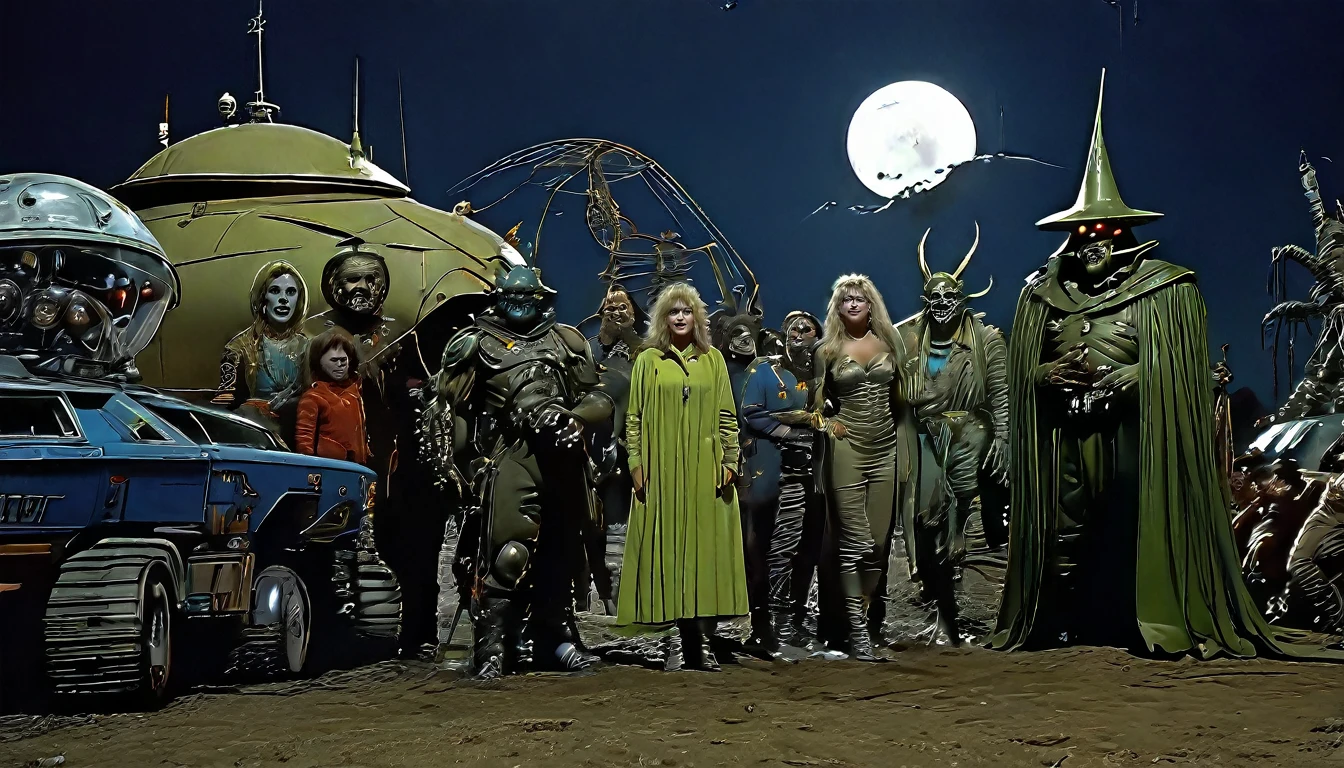 in (medium full shot:3.1) of lot of characters from a movie for slave girls from beyond infinity, inspired by Clyde Caldwell, futuristic apocalypse, stalenhag, metal album cover, gwar, heavy metal band promo, wayne barlowe pierre pellegrini, (with Creepy, Sci-Fi, Fantasy and Horror:2.9) retro sci fi, Horror movie, very detailed body, moody, epic, shot on Kodak Vision3, (intricate details:2.4), (hyperdetailed:3.1), (8k resolution:3.1), (high detailed:4.1), lot of detailed, high quality, soft (cinematic:3.3) light, dramatic atmosphere, atmospheric pespective, (impactful art:2.8),  rich colors