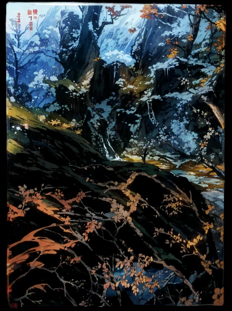 The picture is the scenery of Xian Ni Wuxia animation style。turbulent weather,terrain changes,The colors are distinct and blended,Clear changes in light and shadow,Silky smooth and delicate watercolor painting