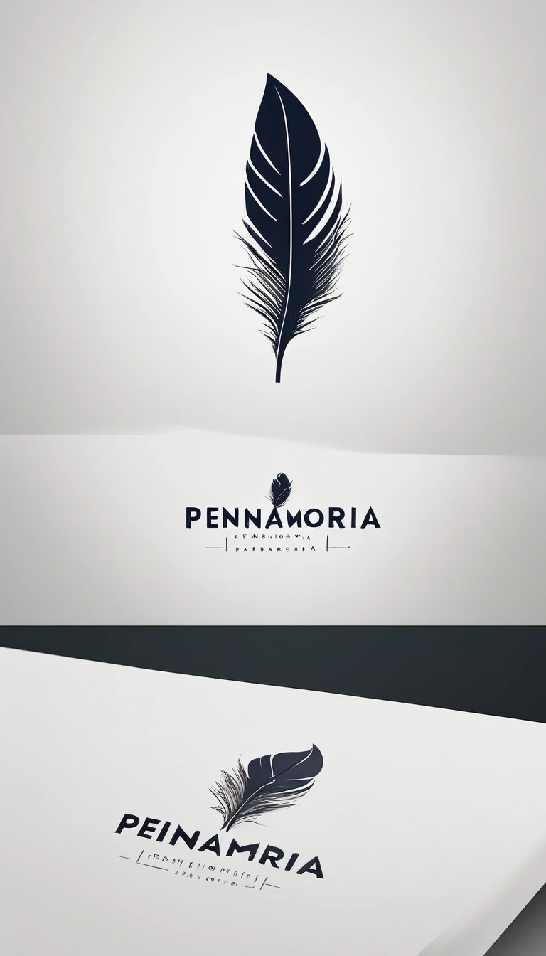 A minimal, modern, simple, cinematic logo design for the brand “Penamemoria". Create a modern, minimalistic, high-quality, logo of a bird feather
