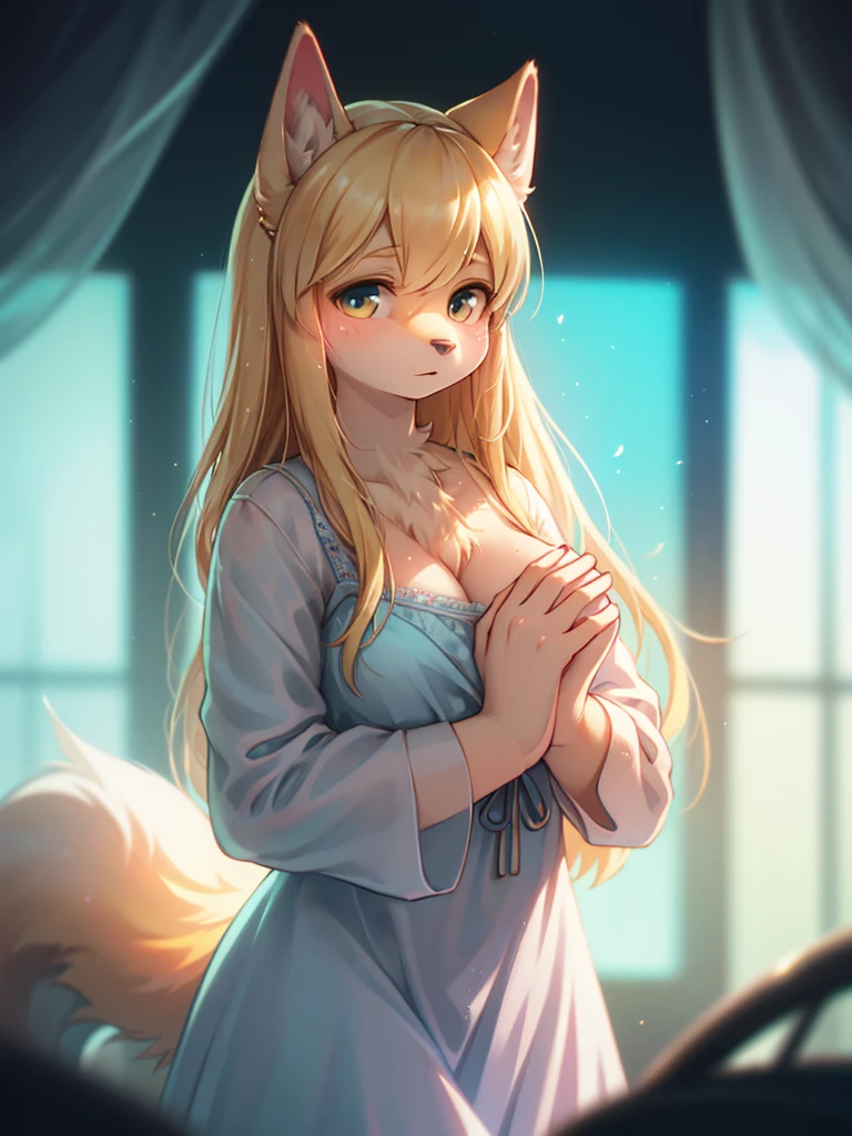 (Sumilux f1.4 75mm , low Latitude old color negative film , cross process , bokeh, flare, chromatic aberration , soft focus, (Shallow focus) , soft glow , Maximum aperture, High Key , Transparent depiction) , blond Mature wolf Woman , hide with hand , (freckles:0.7) , in the Nordic room , (Spirit photography) , (Holding two big melons:0.8) , Mucus oozing out of the cracks