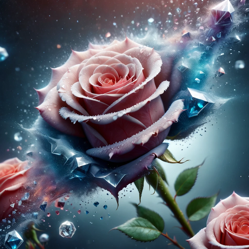 a close up of a rose surrounded by crystals, cgsociety award, interconnected human lifeforms, dribbble, stunning image, diamond prisms, affinity photo, cosmic entity, one thousand years of longing, cgi society, cgworld, [ shards, very beautiful photo, eternal, (complementary colors:1.2), (sharp focus:1.1), (Unreal Engine 5:1.2), (CGI:1.2), (high quality:1.2), (4K:1.1), (volumetric lighting:1.2), (highly detailed:1.3), (bloom:1.1), (micro details:1.2), (masterpiece:1.3), (luminescent:1.1), (aesthetic:1.3), (beautiful:1.3), (HDR:1.2), (dynamic composition:1.2), (captivating atmosphere:1.2), (immersive experience:1.3), (innovative design:1.2), (cinematic excellence:1.3), (timeless elegance:1.1), (visual storytelling:1.2), (technological marvel:1.2), (artistic finesse:1.3), (ethereal beauty:1.1), (creative brilliance:1.2)