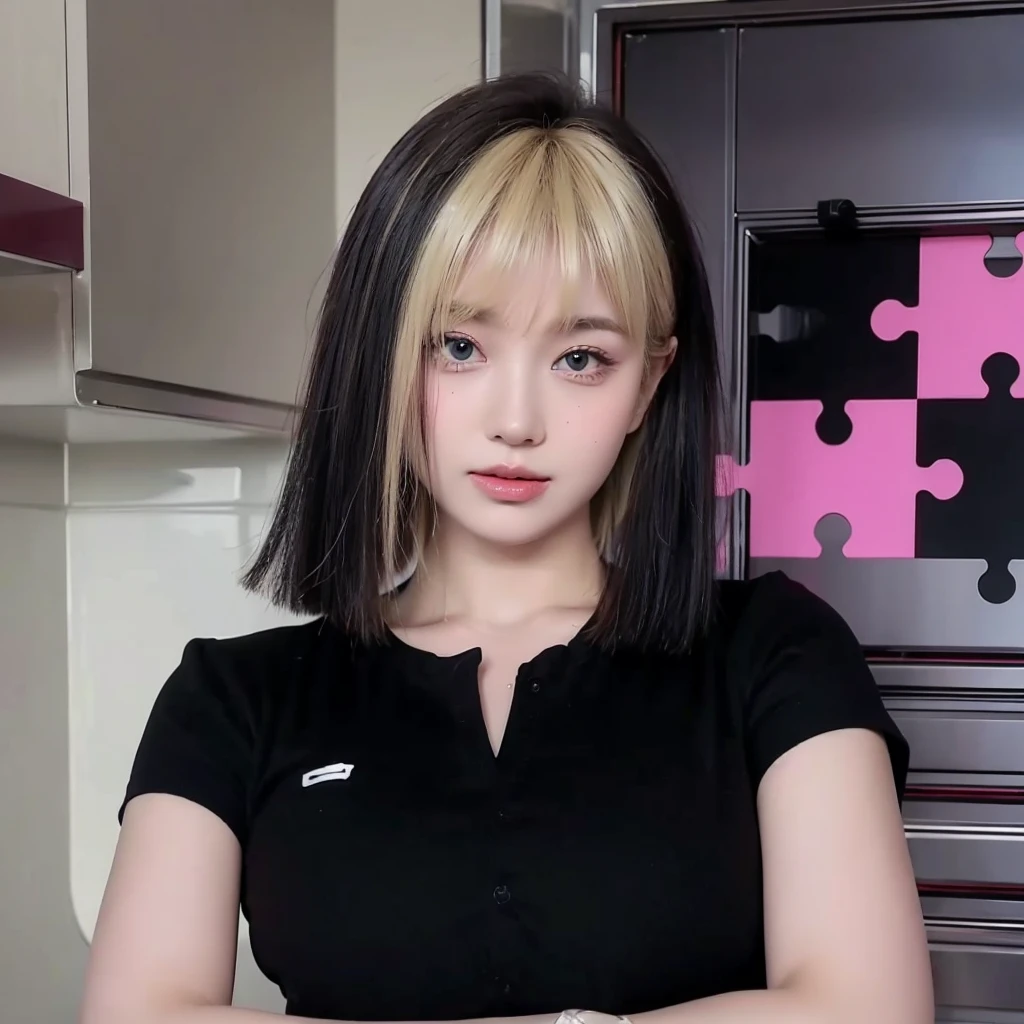 Blonde bangs short hair,Natural and beautiful hair,The background is simple and clean,