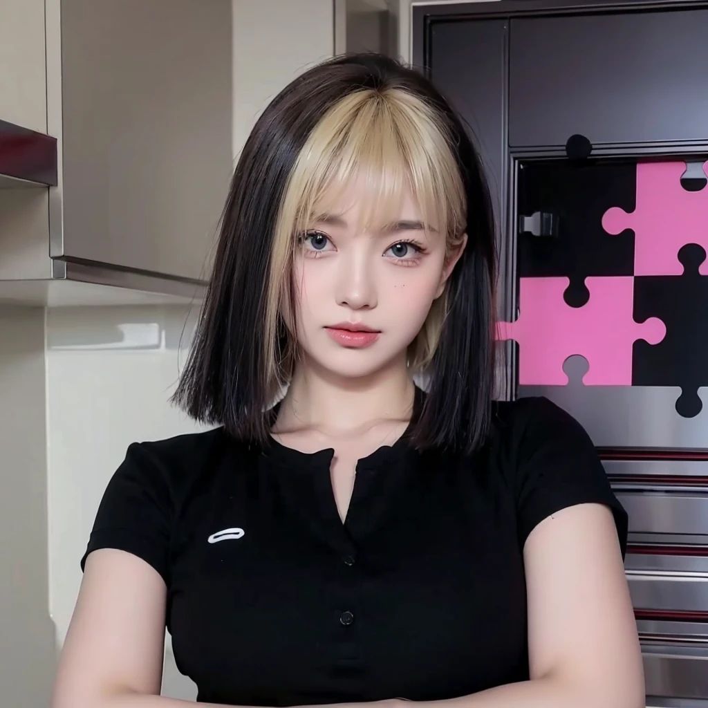 Blonde bangs short hair,Natural and beautiful hair,The background is simple and clean,