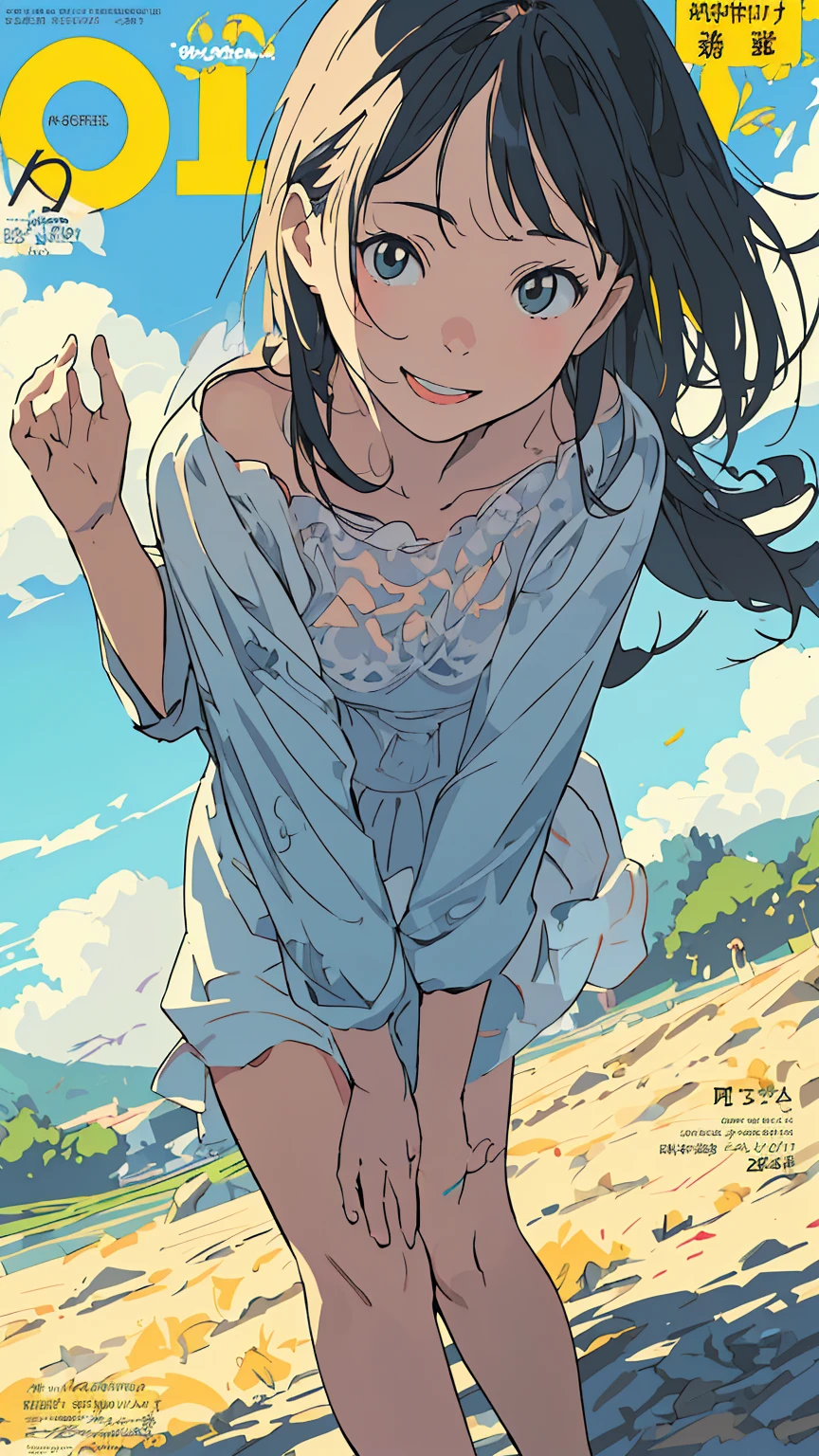 Affordable design, Clear lines, High Sharpness, (Highest quality,4K,Perfect sharpness,Ultra fine,High resolution,masterpiece:1.2), Perfect Anatomy:1.5, Official Art, Illustrations that tell a story, (Whitish background:0. 9)、Body Positivity、多Mr.な身体表現、(Random and fun poses)、Perfect beauty、Perfect beautiful face、(Strong winds)、A rich expression、Dynamic composition、smile、Golden ratio composition、colorful、(((Mr.々Different angles and perspectives)))、Anime Art、(Overcoming stereotypes)、 Glowing Skin、(Natural beauty)、bangs、Straight Hair、(Soft and flowing hair)、(countryside)、(Nostalgic atmosphere)、(Insert up to the thighs)、(Playful and carefree)、(多Mr.なキャラクター)、(Graceful posture)、(Sunny atmosphere)、(Bright colors)、Fashion magazine cover、
