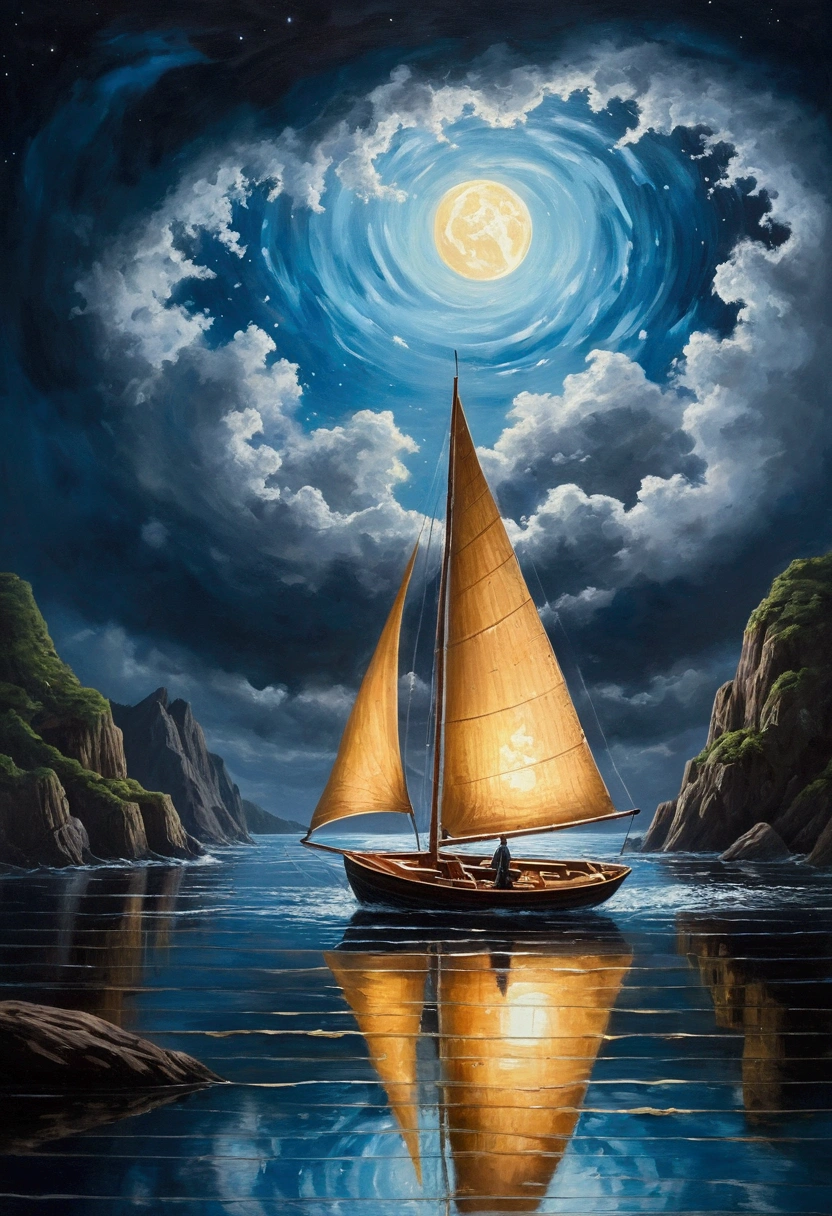 live-action((Oil paints ))Landscape painting,acrylic painting,Brush strokes,Unparalleled realism,Ultra Wide,Ominous sky,sailboat,Wooden boat,Lotus,Giant Wave,Starry Night,Harry potter,Volumetric lighting,Clearing,Realistic,James Gurney,Art Station,