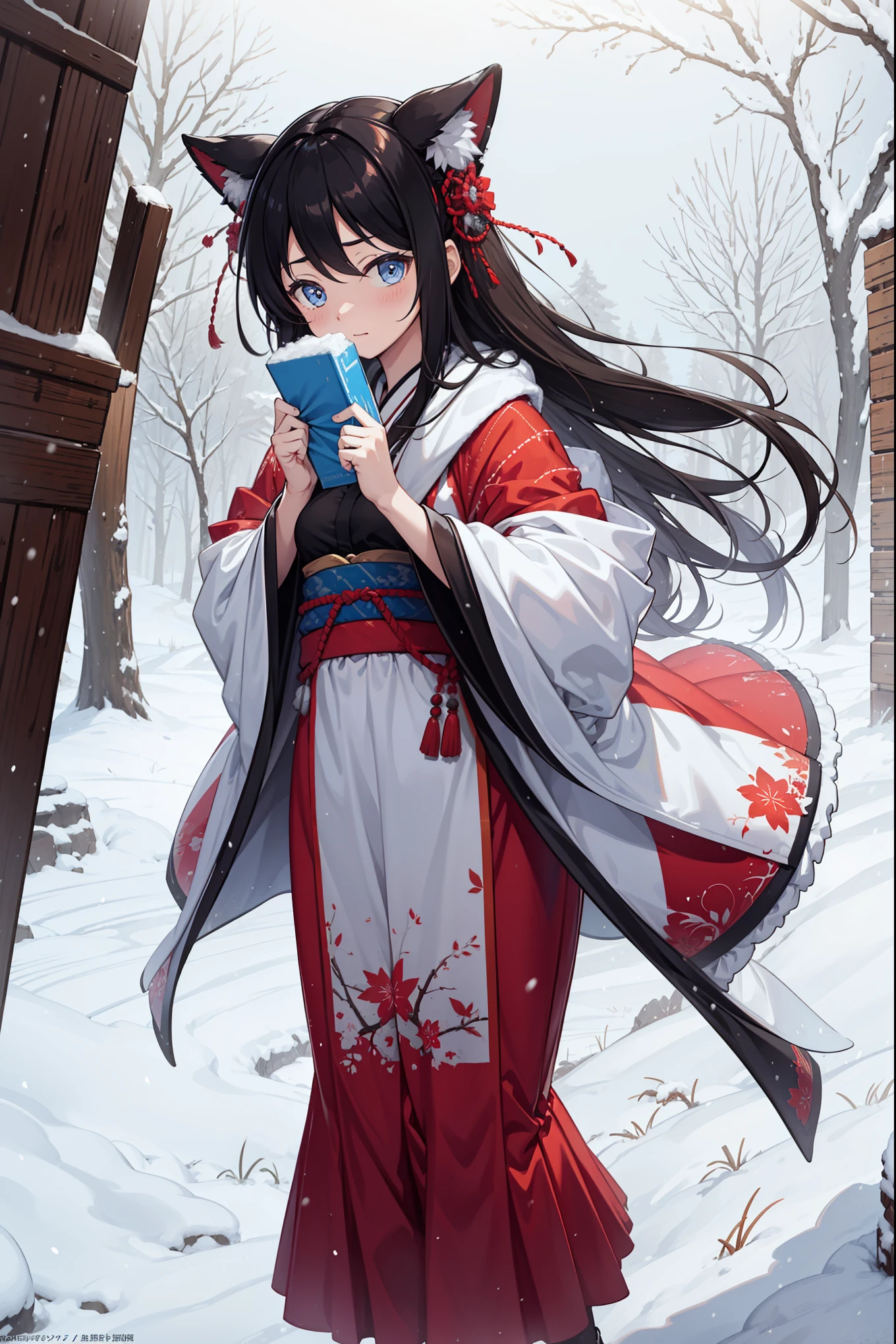winter, landscape, snow, cold, trembling, runny nose, breathe, 流runny nose, outdoor,  1 Girl, Solitary, Mila Maxwell, high resolution, absurd,