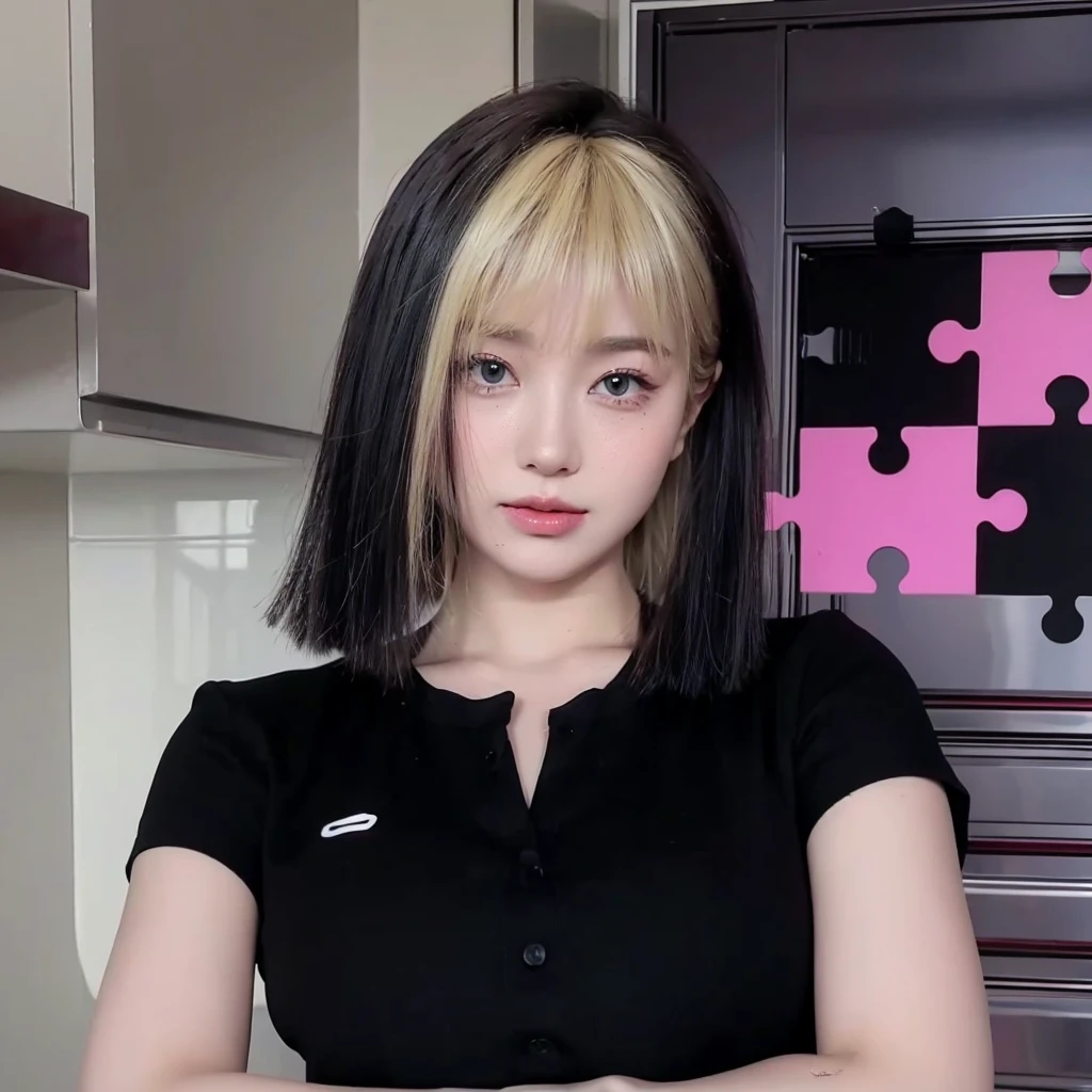 Blonde bangs short hair,Natural and beautiful hair,The background is simple and clean,