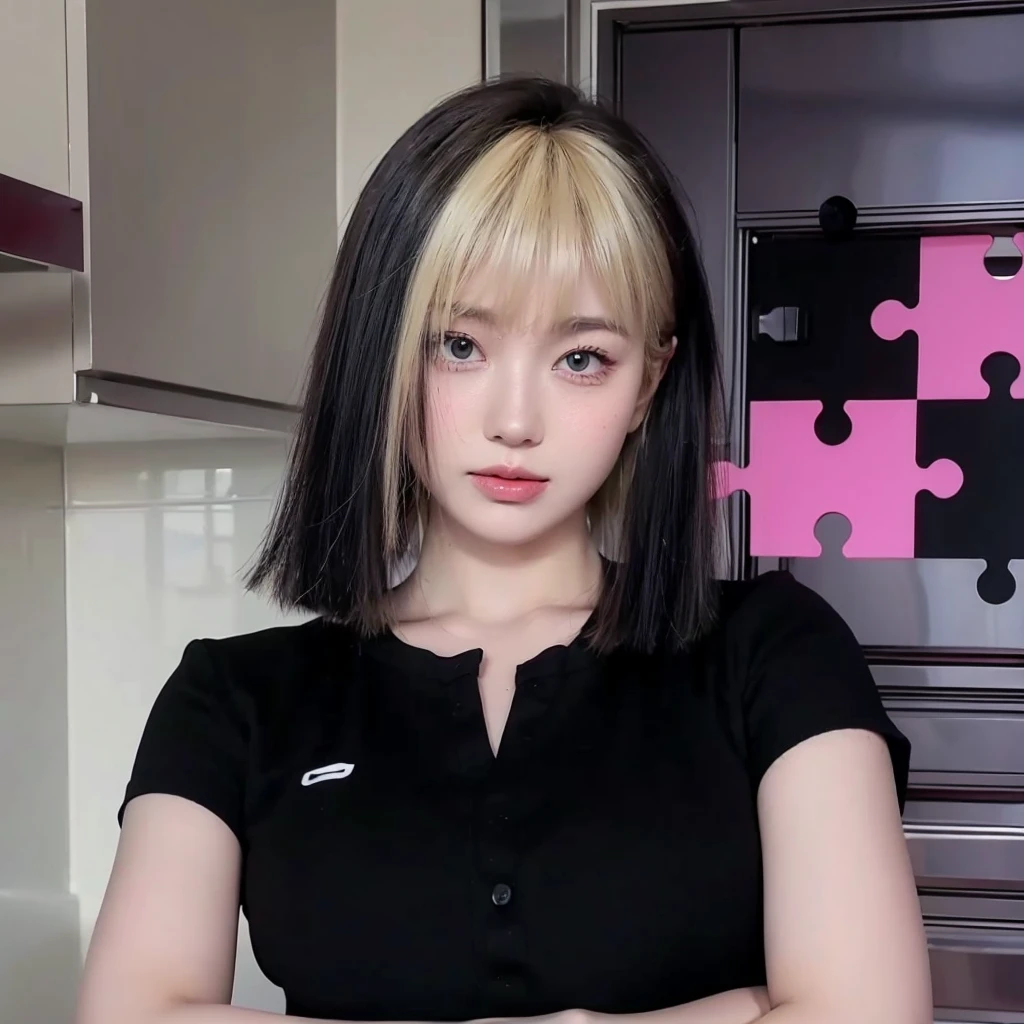 Blonde bangs short hair,Natural and beautiful hair,The background is simple and clean,
