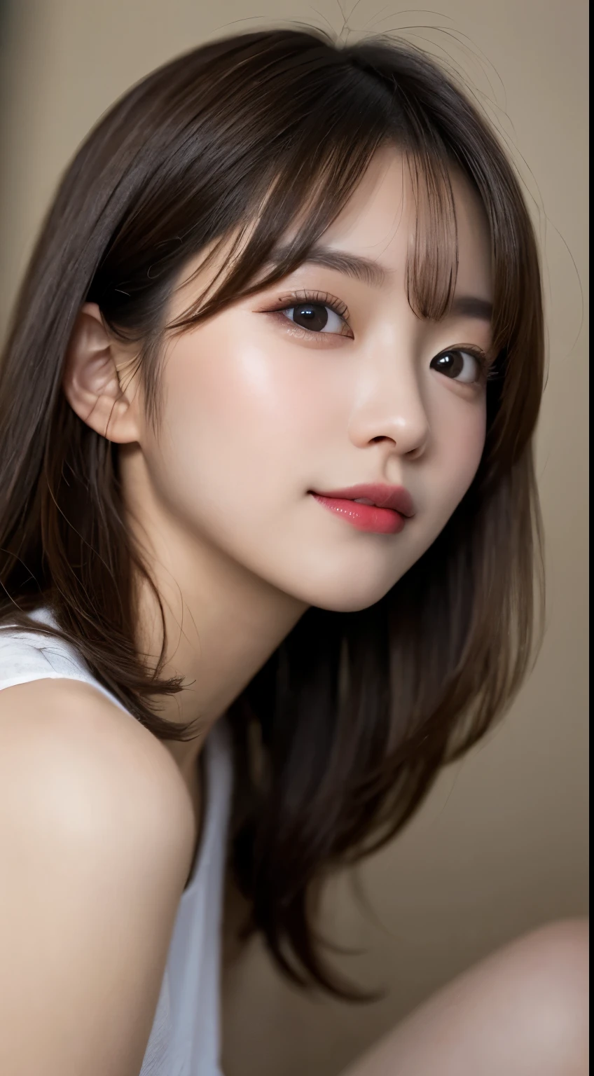 profile, Highest quality, figure, Super detailed, In detail, High resolution, 8k wallpaper, Perfect dynamic composition, Beautiful attention to detail, ランダムなcute髪,,Natural color lip,smile、20-year-old girl、cute、常にBlur the background,Perfect and beautiful face,Take a picture of only the face,Beautiful and elaborate face、Slim face and figure,Big eyes、Putting on gal makeup,Blur the background,Blur the background,Face close-up、Real human skin,Detailed skin:1,4、Raw photo、Real Photo、Bedroom、Twilight room