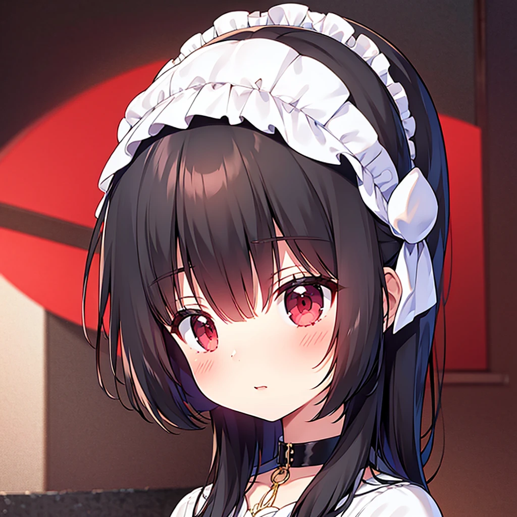 A girl,solo,red eyes,black hair,wearing white dress