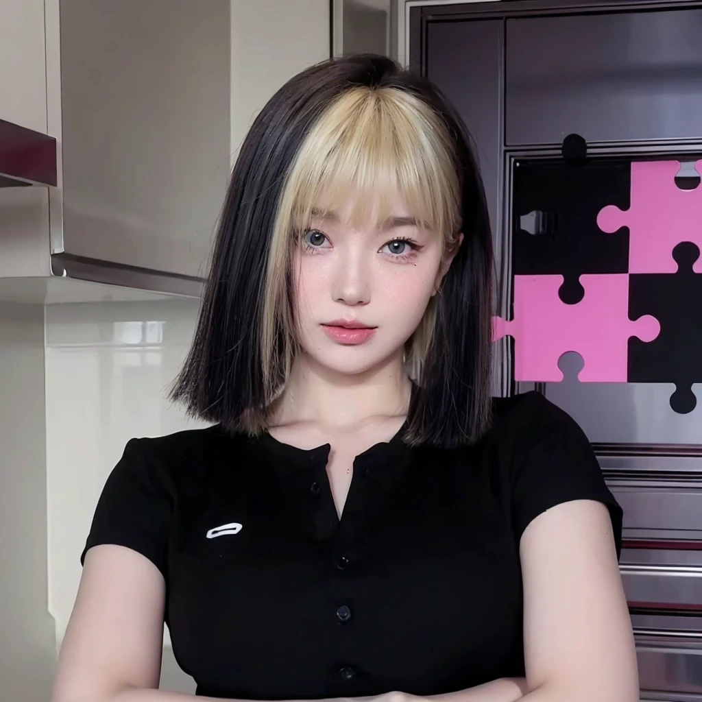Blonde bangs short hair,Natural and beautiful hair,The background is simple and clean,