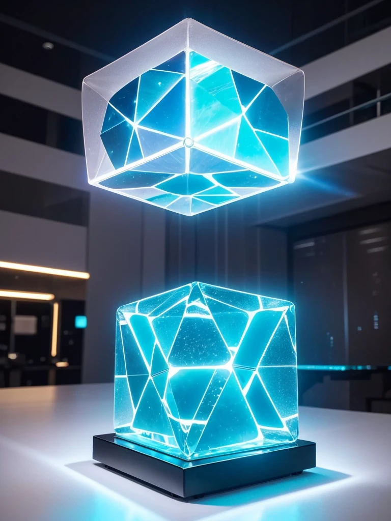 there is a light that is shining on a table, cyan dimensional light, futuristic lighting, cinematic counter light, solid cube of light, volumetric lighting futuristic, futuristic dramatic lighting, lit. 'the cube', vaporwave lighting, oled lights in corners, tesseract, optical caustic lighting, the tesseract, light coming from crt monitor