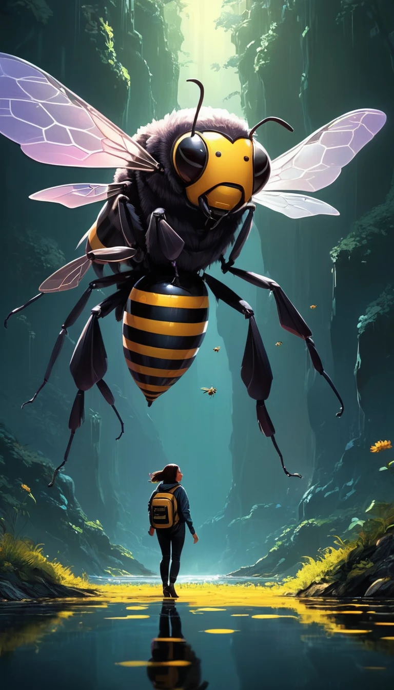 author：Laurie Greasley, beeping sounds, Jeremiah Ketner, alena aenami and android jones, male [Trolls:Mind Flayer:3], Riding a Bee, Pixif, panoramic, potassium, spotlight, Extremely detailed CG unity 8k wallpaper, Lots of details, carbon fiber