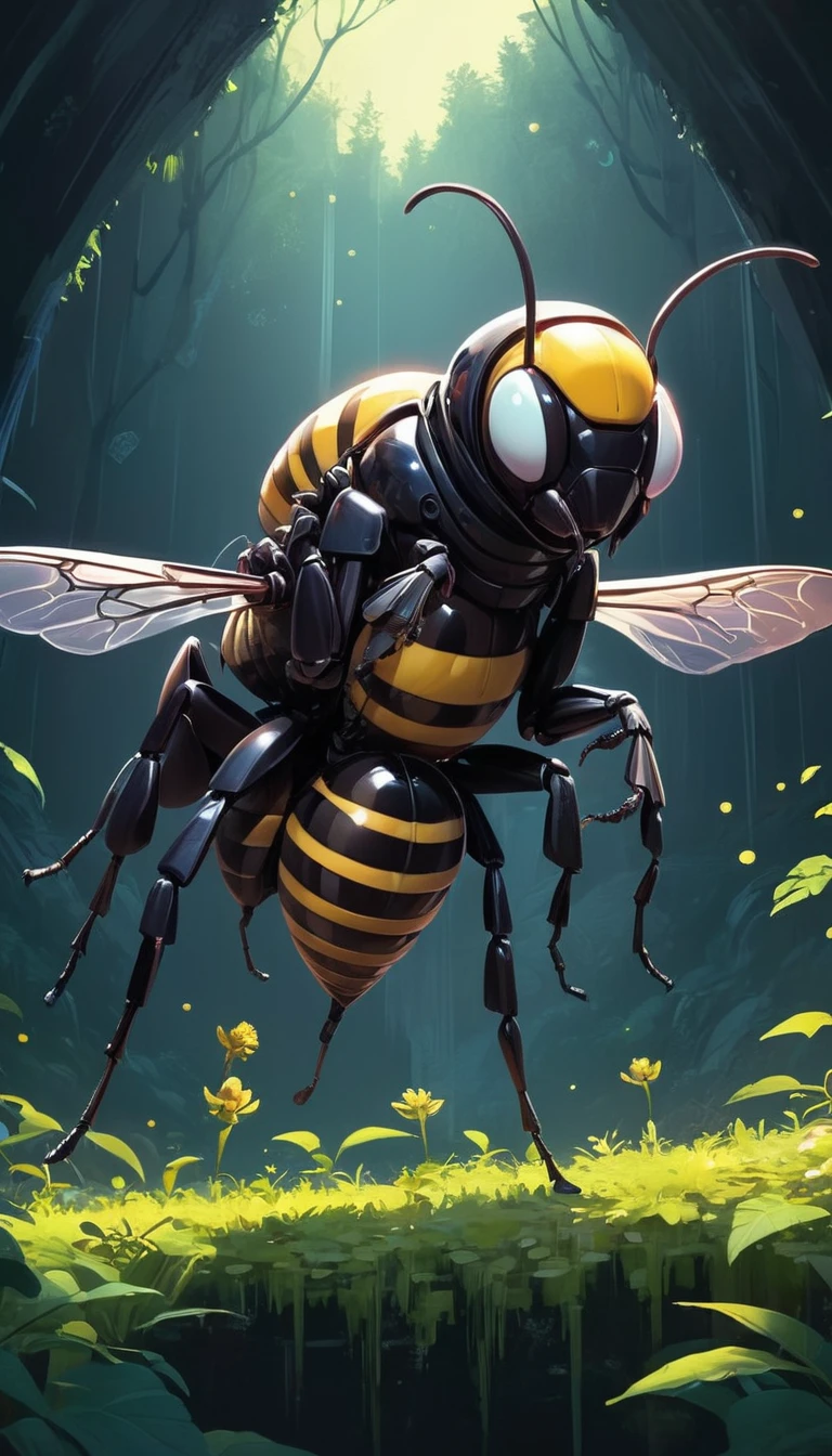 author：Laurie Greasley, beeping sounds, Jeremiah Ketner, alena aenami and android jones, male [Trolls:Mind Flayer:3], Riding a Bee, Pixif, panoramic, potassium, spotlight, Extremely detailed CG unity 8k wallpaper, Lots of details, carbon fiber