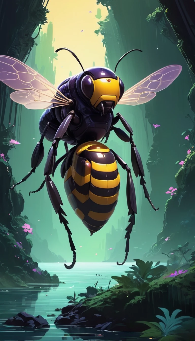 author：Laurie Greasley, beeping sounds, Jeremiah Ketner, alena aenami and android jones, male [Trolls:Mind Flayer:3], Riding a Bee, Pixif, panoramic, potassium, spotlight, Extremely detailed CG unity 8k wallpaper, Lots of details, carbon fiber