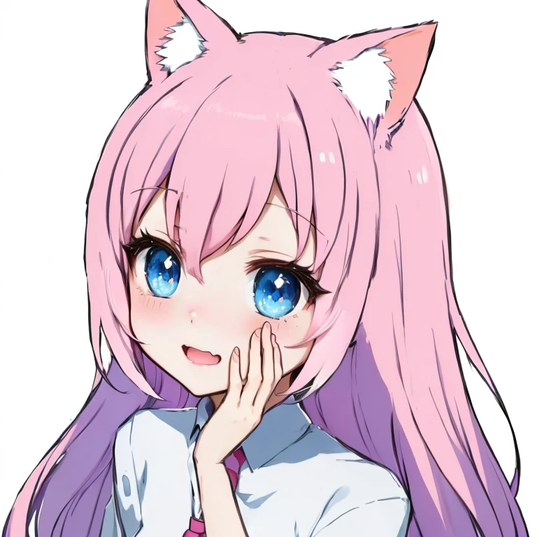 cute anime girl with pink hair and blue eyes wearing a white shirt and red tie, cute anime catgirl, anime catgirl, anime girl with cat ears, anime moe artstyle, nyaruko-san, holo is a wolf girl, beautiful anime catgirl, nekomimi, very beautiful anime cat girl, anime cat, in an anime style, cute anime face, best quality 