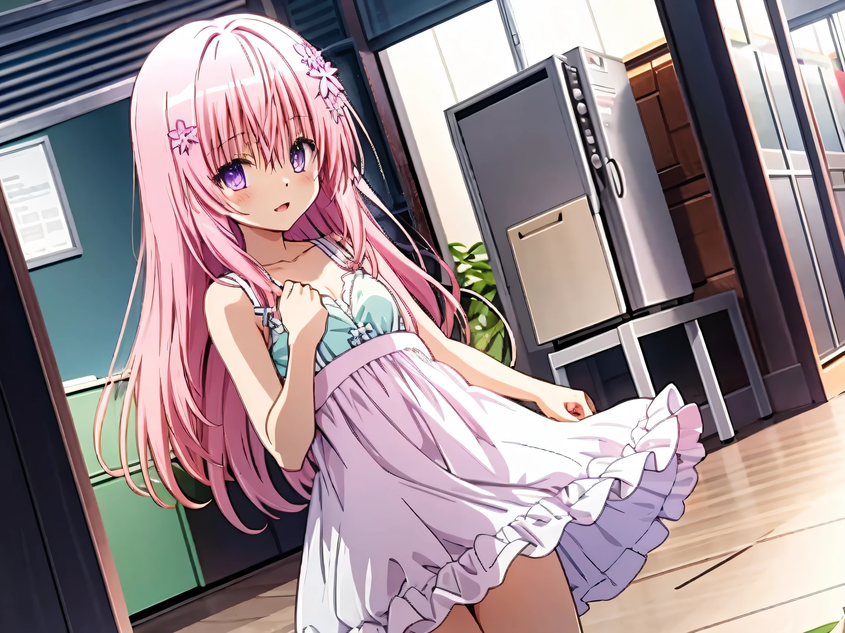 Momo Belia Deviluke has short pink hair and purple eyes. In the To LOVE-Ru manga, straightened her hair out She also has two small flowers on her hair. cute dress see underwear