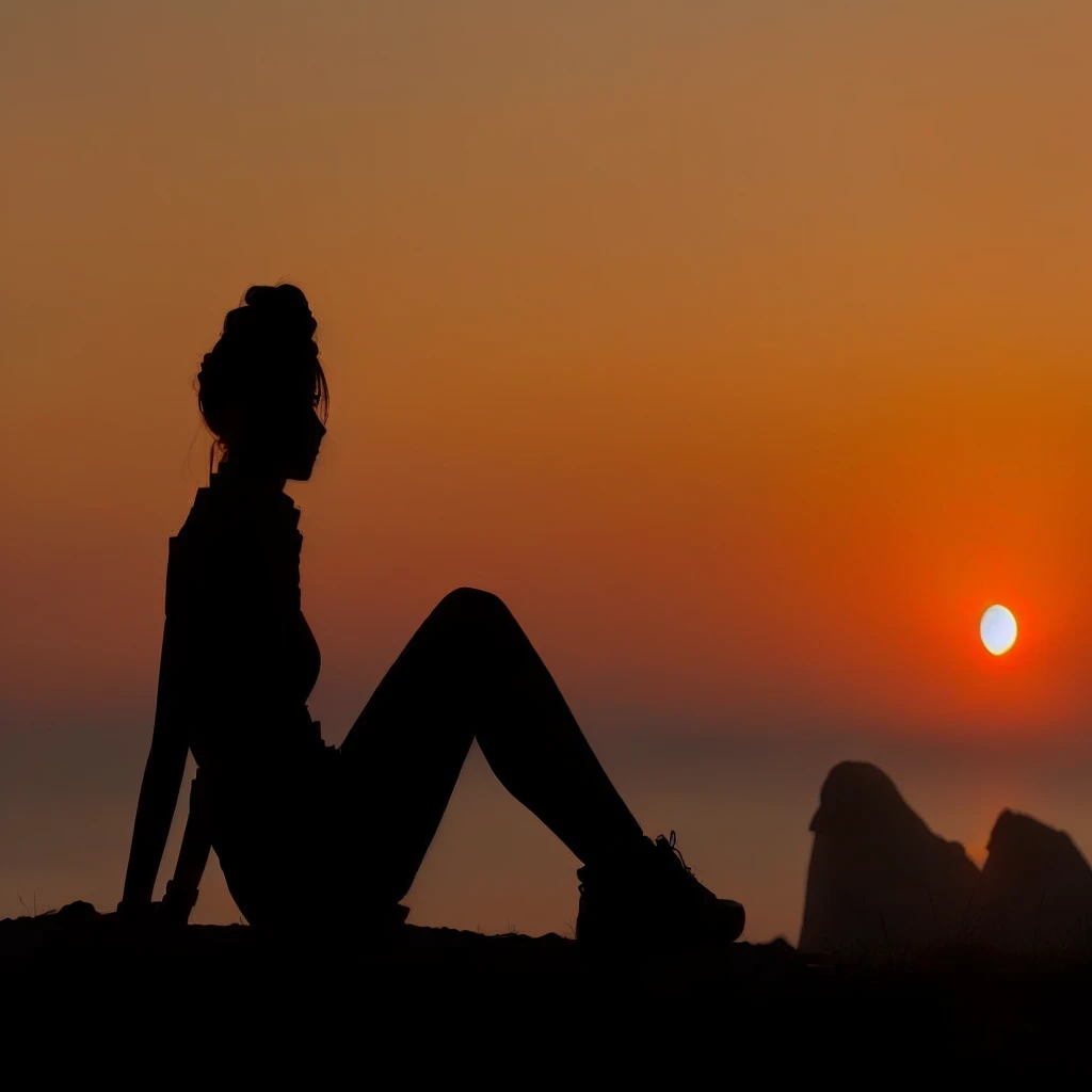 Sunset,Arav women sitting on rocks,The sun is setting, Watch the sunset的女孩, Watch the sunset, Watching the sunset, Sunset, As the sunset, Silhouette at sunset, Watching the sunset, 伴As the sunset, at a beautiful sunset, meditation , sunset mood, In the sunset, Woman silhouette, 陷入meditation, Sunset