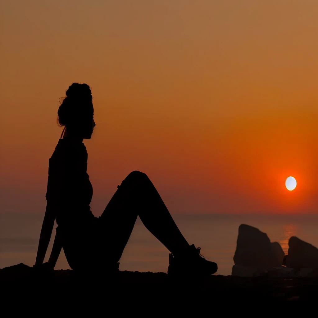 Sunset，Arav women sitting on rocks，The sun is setting, Watch the sunset的女孩, Watch the sunset, Watching the sunset, Sunset, As the sunset, Silhouette at sunset, Watching the sunset, 伴As the sunset, at a beautiful sunset, meditation , sunset mood, In the sunset, Woman silhouette, 陷入meditation, Sunset