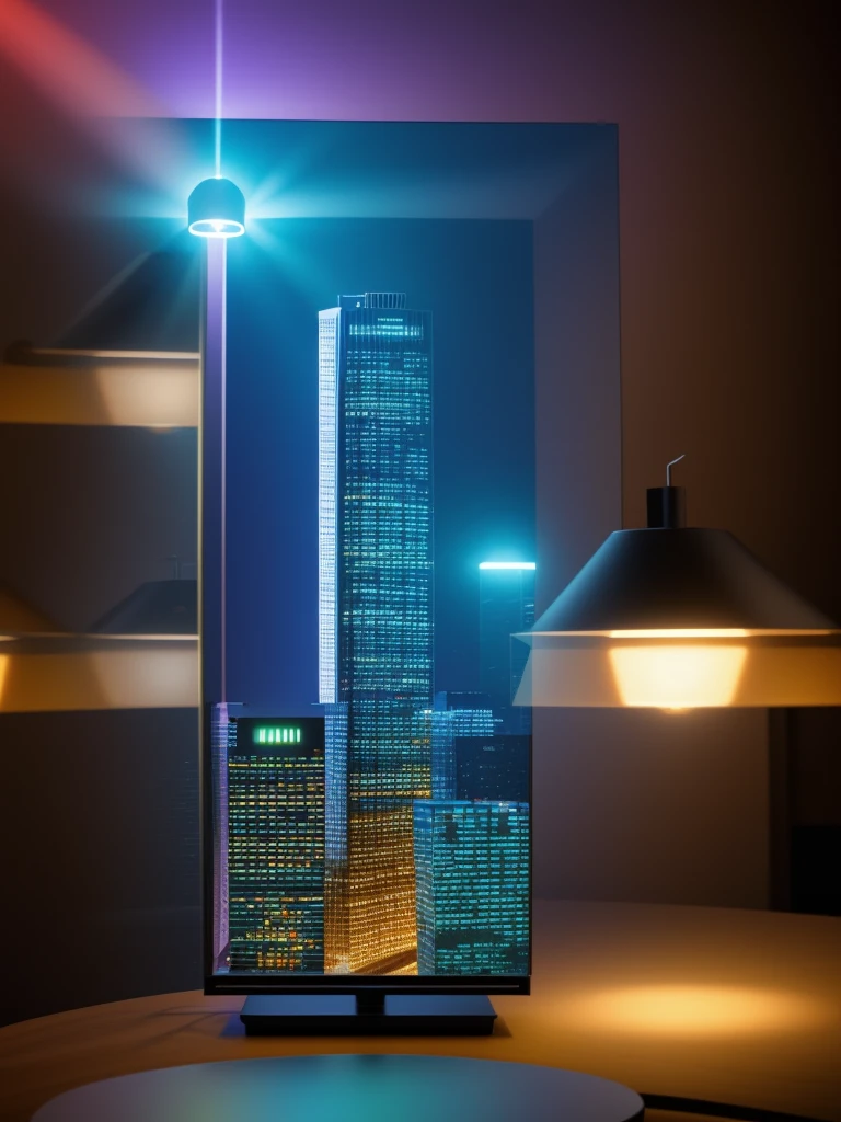 a futuristic light shining on a table, dramatic cinematic lighting, volumetric futuristic lighting, solid cube of light, oled lights in corners, vaporwave lighting, optical caustic lighting, tesseract, light coming from crt monitor, best quality,4k,8k,highres,masterpiece:1.2,ultra-detailed,realistic,photorealistic,photo-realistic:1.37,HDR,UHD,studio lighting,ultra-fine painting,sharp focus,physically-based rendering,extreme detail description,professional,vivid colors,bokeh