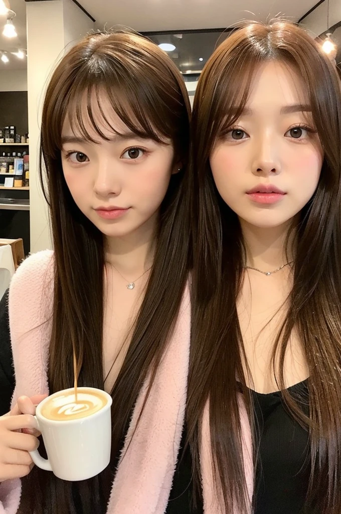 Double,Cafe,Japanese girl,Brown Hair
