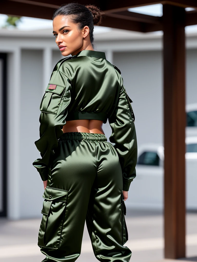 (realistic, photorealistic), cinematic photo ,realistic, (a woman wearing loungewear and Cargo Satin pants: Pants with multiple pockets, often inspired by military wear.), NikkyRiderQuiron woman, . 35mm photograph, film, bokeh, professional, 4k, highly detailed, (high quality skin), (high detailed face skin), (realistic iris), (realistic pupils), (skin pores), (skin imperfections:0.27),sexy Ass ,candid ass