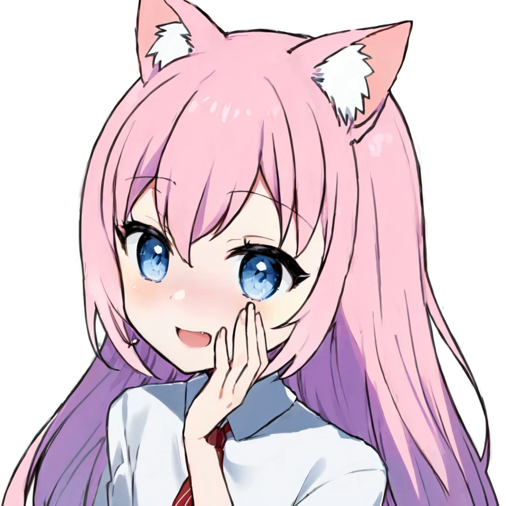 cute anime girl with pink hair and blue eyes wearing a white shirt and red tie, cute anime catgirl, anime catgirl, anime moe artstyle, nyaruko-san, anime girl with cat ears, holo is a wolf girl, beautiful anime catgirl, nekomimi, very beautiful anime cat girl, anime cat, in an anime style, anime style portrait, best quality 